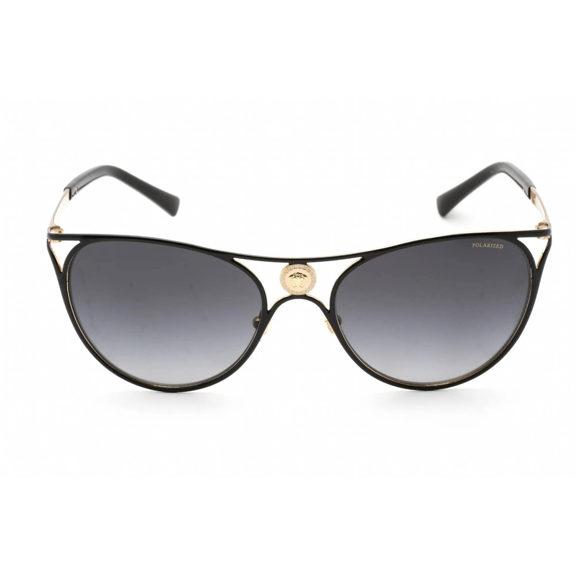 Versace Women's Sunglasses - Full Rim Black/Gold Metal Round Frame | VE2237 1433T3 Versace Sunglasses