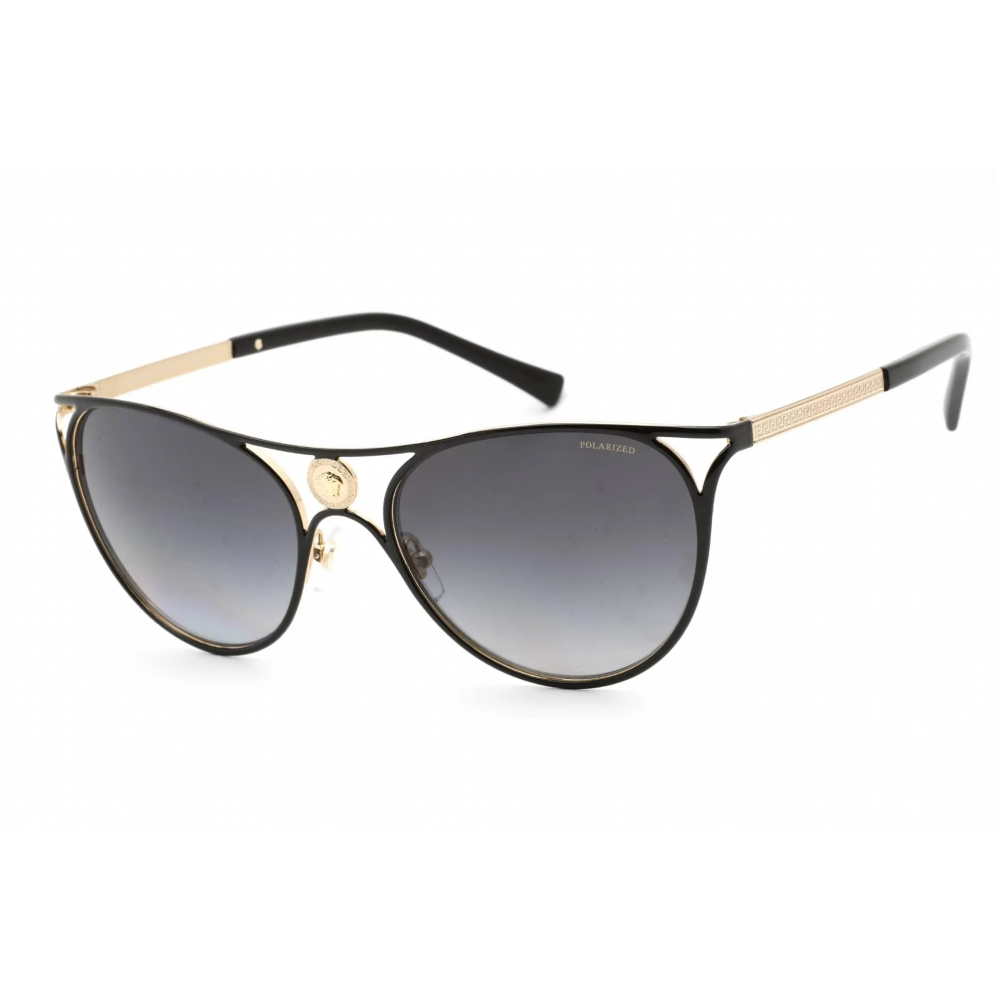 Versace Women's Sunglasses - Full Rim Black/Gold Metal Round Frame | VE2237 1433T3 Versace Sunglasses